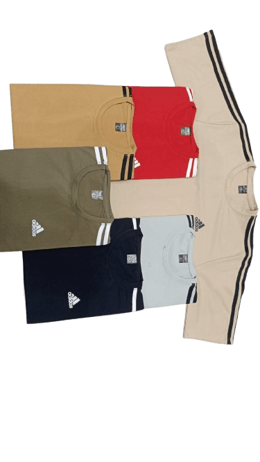 Men’s Round Neck Cotton T-Shirt – Solid Colours with Contrast Stripes | Wholesale